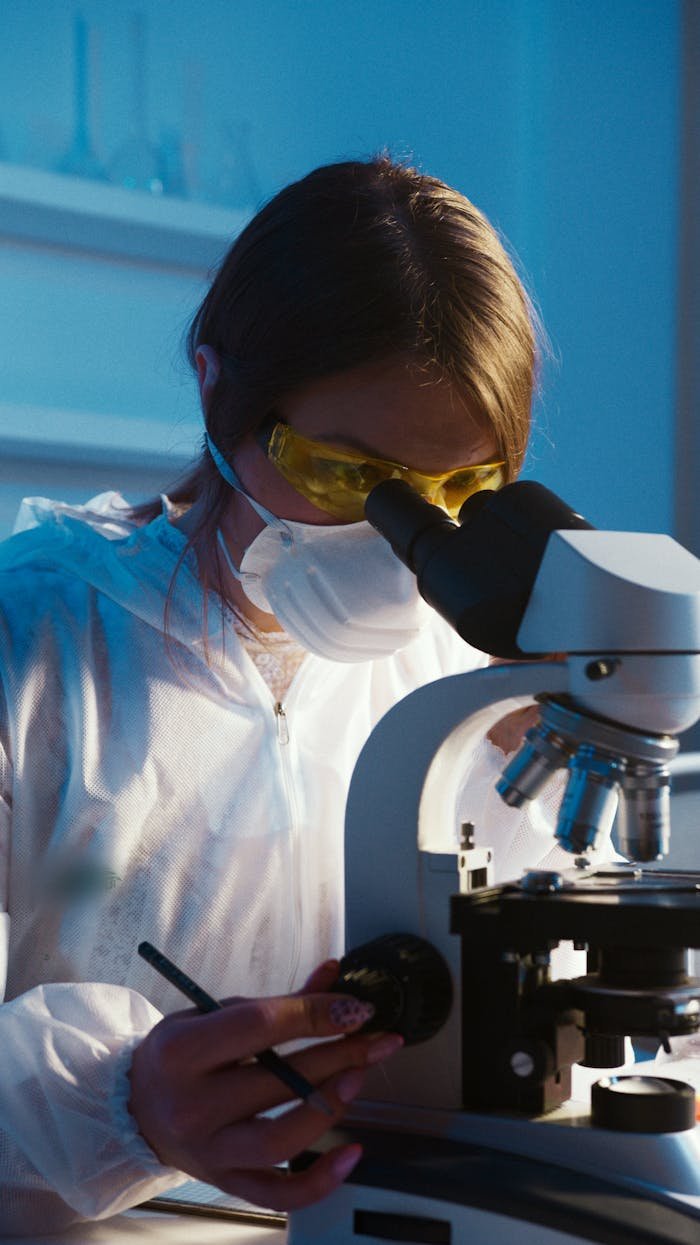 why-choose-us A female scientist examines a sample using a microscope in a laboratory setting.